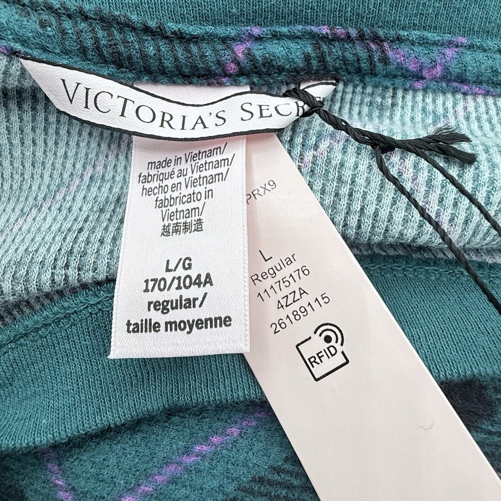 VICTORIA'S‎ SECRET Thermal Long PJ Set Green Bias Plaid size L - Picture 8 of 12